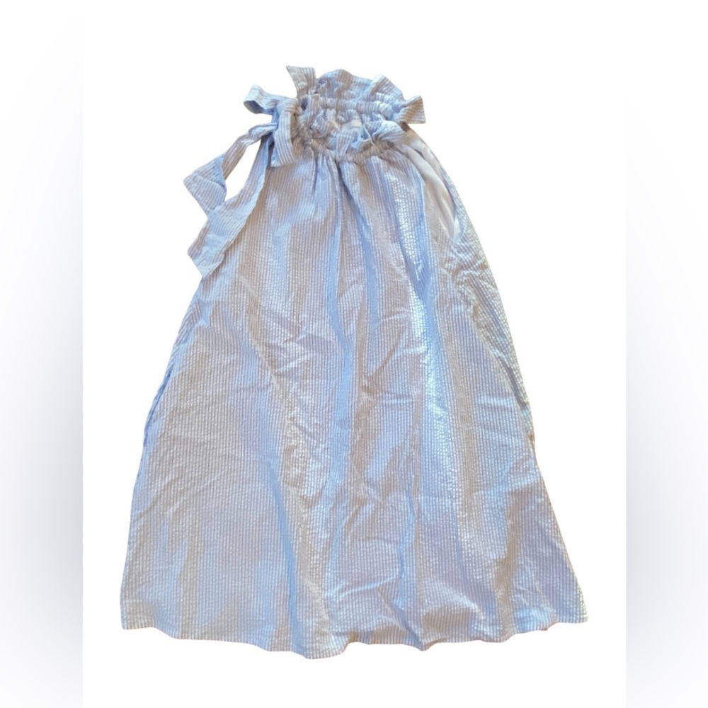 Adrienne Light Blue Seersucker Smocked Maxi Dress